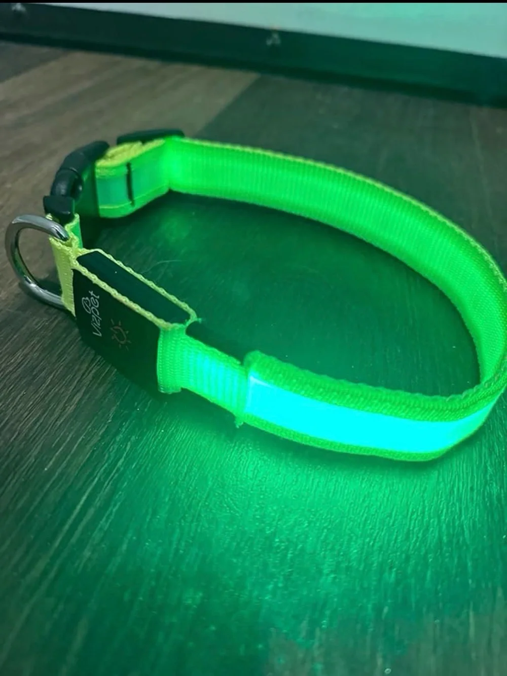 LED Dog Collar Light Up USB Rechargeable Night Safety Glow High Vis Green Size L